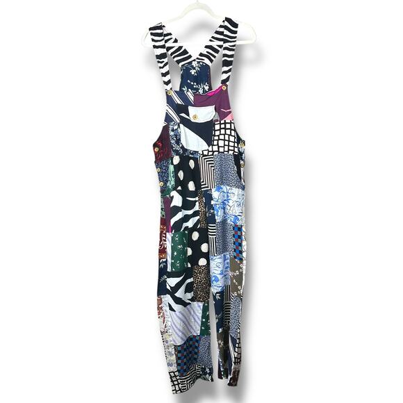 Handmade In India NWOT Patchwork Adjustable Coconut Buttons Oversized Overalls - Picture 1 of 11